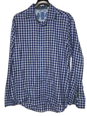 Robert Graham Plaid Check Button Down Shirt Flip Cuff Sz XL Classic Fit Cotton